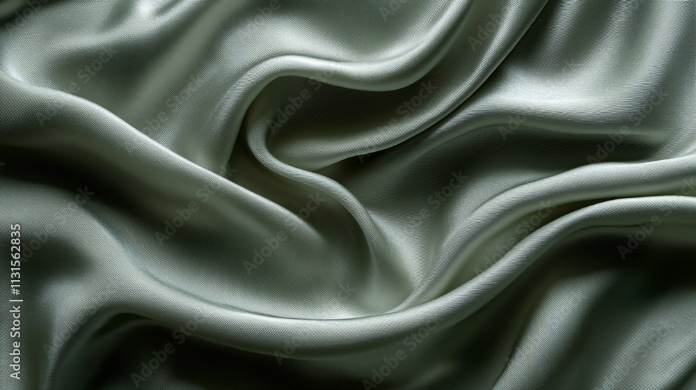 Fototapeta premium Elegant, draped sage green silk fabric texture.