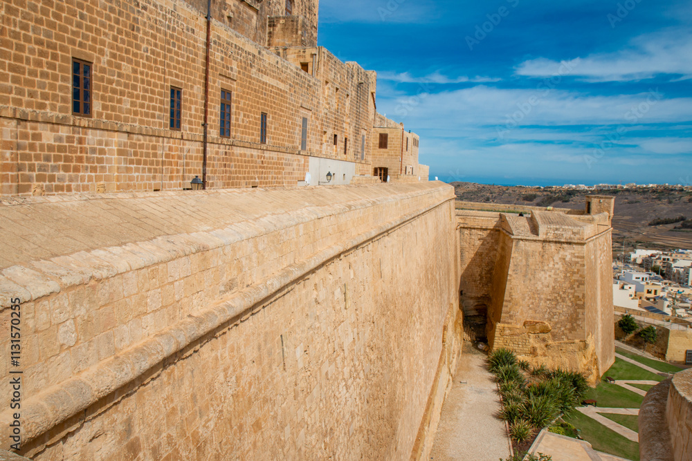 Gozo (Għawdex) Island Victoria, landscape and massive fortification St. Johns Bastion Citadel (Cittadella) Malta
