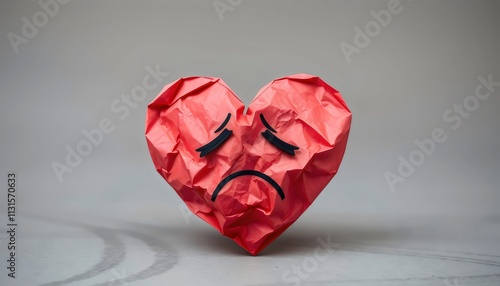 Wallpaper Mural sad heart character crafted from crumpled paper, evoking feelings of sorrow and nostalgia. Its unique texture and design make it perfect for conveying emotion in art or messaging Torontodigital.ca