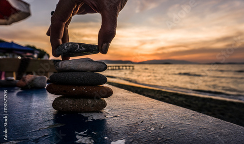 Canvas Print Balancing Stones at Sunset