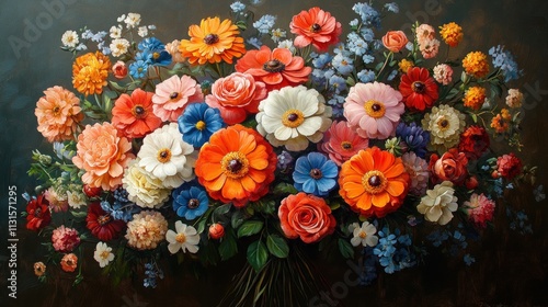 Wallpaper Mural Vibrant floral bouquet, oil painting, colorful flowers. Torontodigital.ca