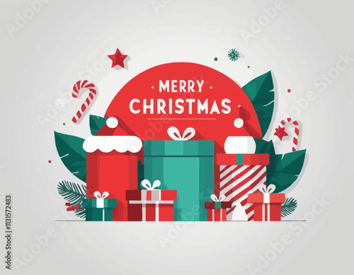 Merry Christmas banner with product display cylindrical shape and festive decoration for christmas