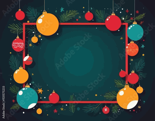 Merry Christmas sign banner frame with empty space and festive decoration on abstract background