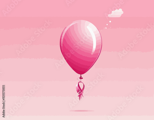 Breast cancer october awareness month poster banner background with pink ribbon and pink balloon