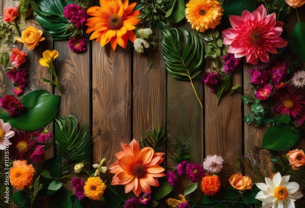 Obraz premium stylish vibrant nature flat lays featuring colorful elements instant digital use enhance aesthetic appeal various design projects, artwork, backdrop