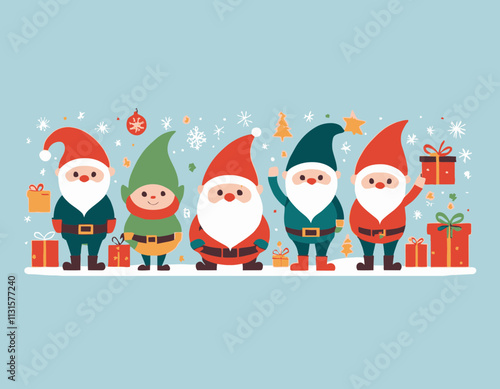 Merry Christmas banner with cute gnome and festive decoration for christmas