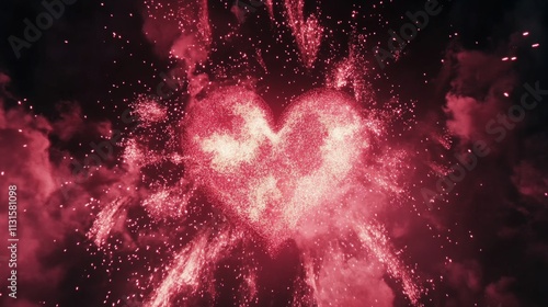 Heart shaped sparkles create a warm effect in dark background during celebration of love
