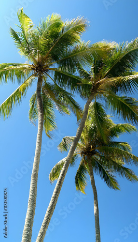 Wallpaper Mural three tall green palm trees reaching towards a clear blue sky  - Torontodigital.ca