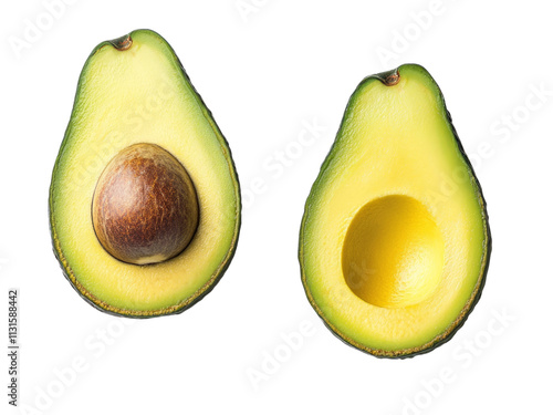 Avocado cut in half isolated on transparent background