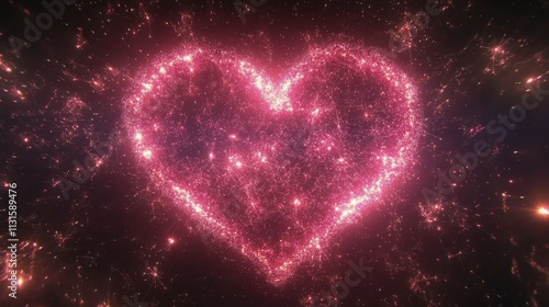 Heart shape made of sparkling pink particles creates a romantic atmosphere