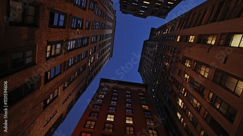 City buildings ascend towards a twilight sky photo