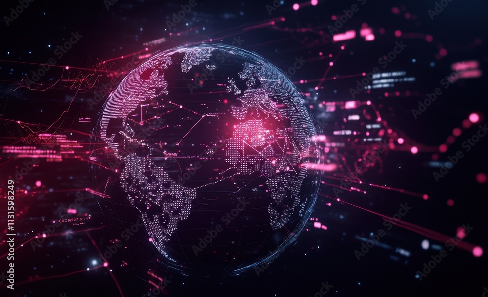 Obraz premium A digital globe with financial charts and graphs, representing global business and finance abstract representation of stock market trends in light purple and white colors Generative AI
