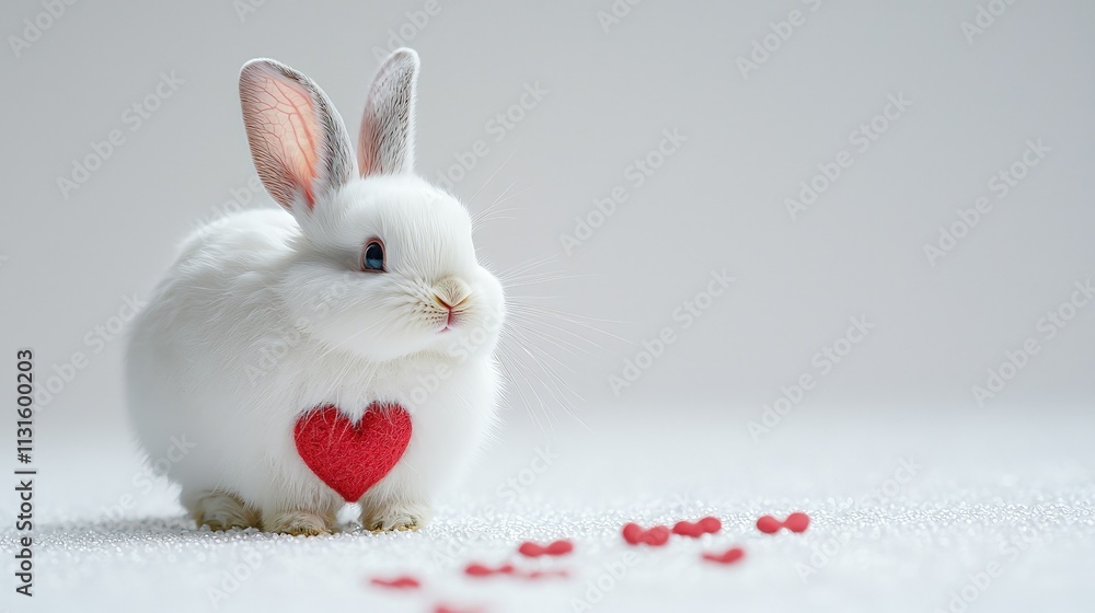 Obraz premium Cute white bunny with red heart. (1)