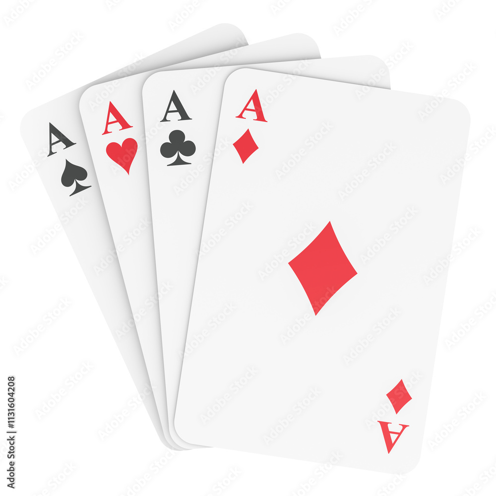 Obraz premium Four aces, front view. 3D rendering isolated on transparent background