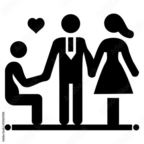 Valentine's Day, Minimalist icons, love triangles, infidelity concepts, black silhouettes
