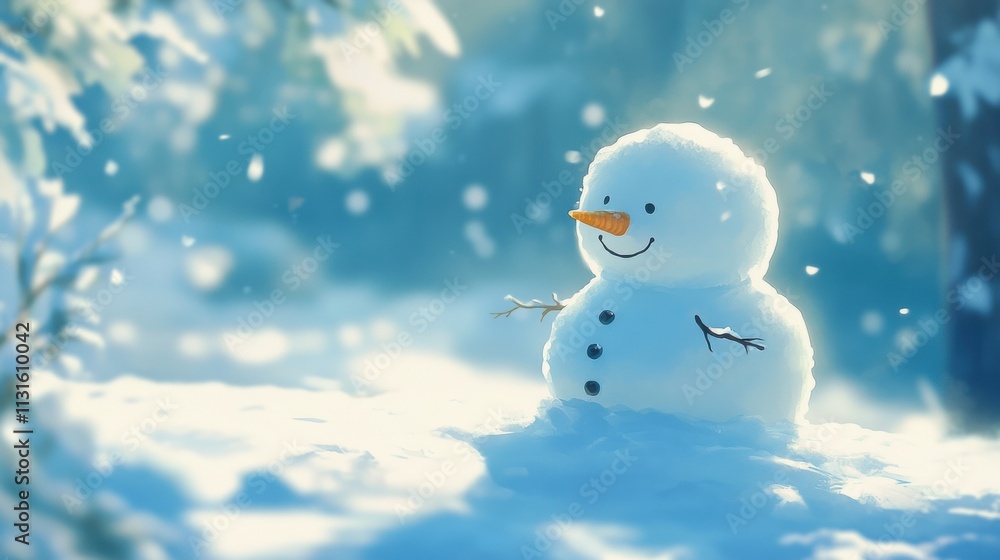 Obraz premium Snowman in a winter landscape enjoying a sunny day
