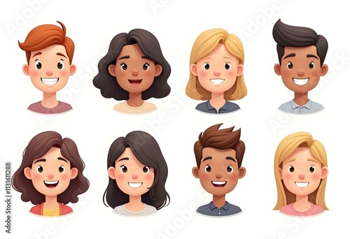 3D illustration of smiling people close up portraits set. Cute cartoon business men and women avatars, multi ethnic male and female characters faces, isolated on white background.