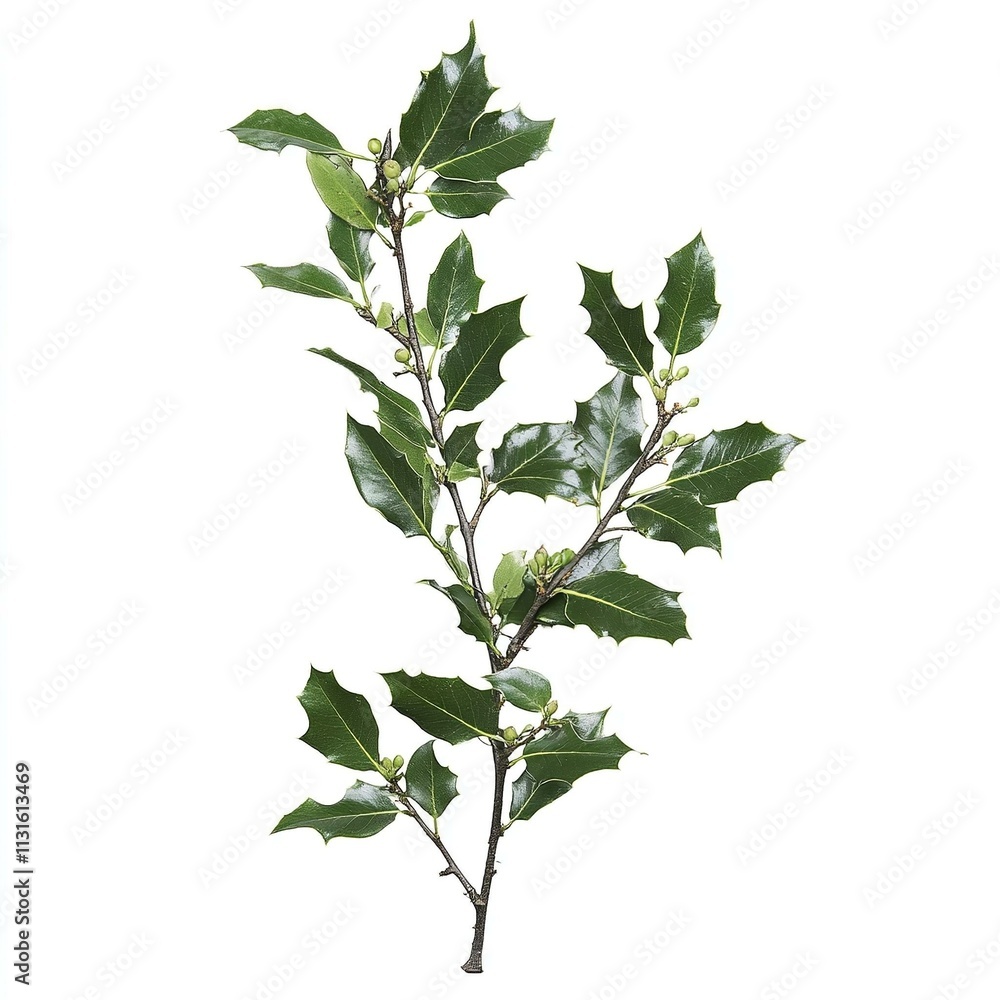 Naklejka premium Sprig of European holly isolated
