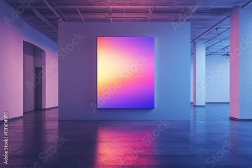 Contemporary art exhibition featuring vibrant light installation in modern gallery space photo