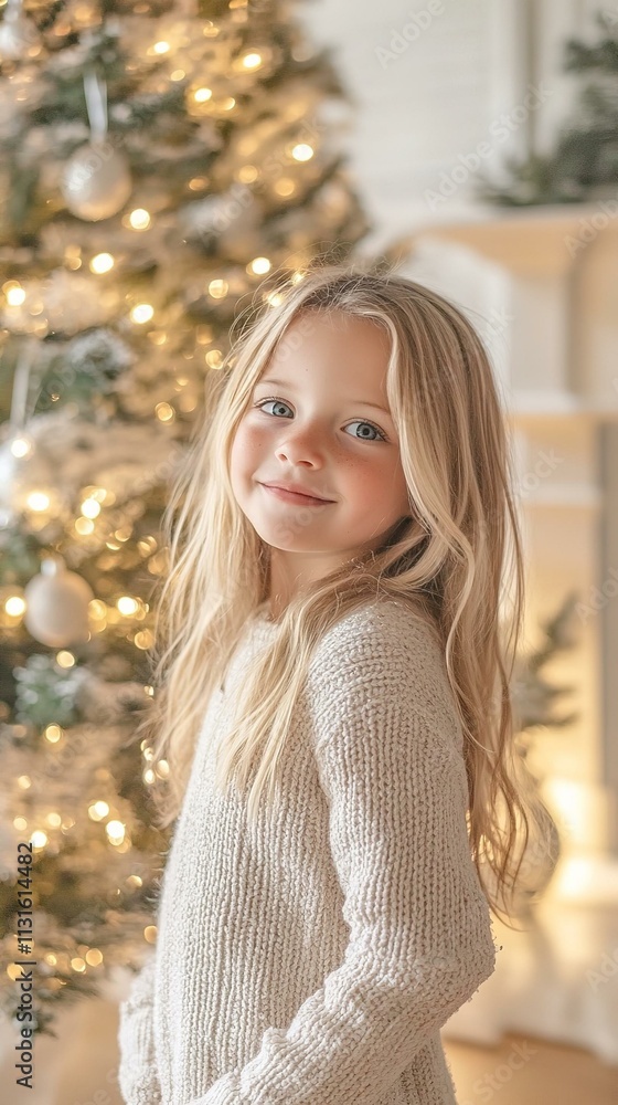 Obraz premium A little girl standing in front of a christmas tree