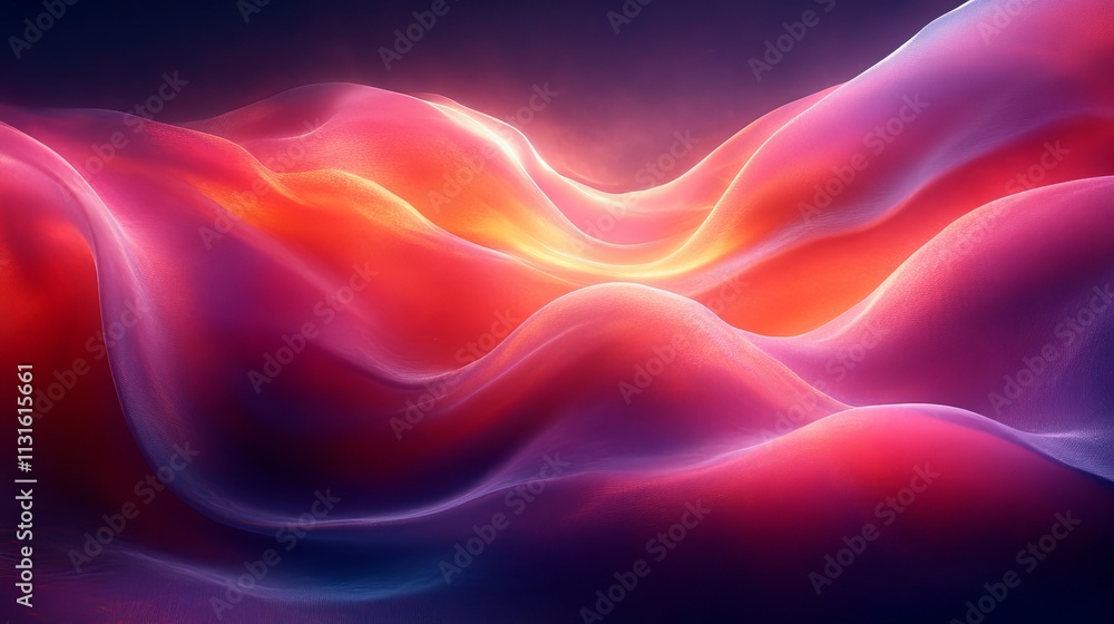 Fototapeta premium A purple and orange wave with a yellow sun in the middle