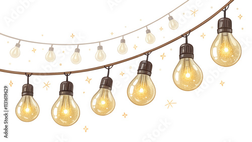 glowing garland lights with warm light on a white background vector, New Year's yellow garland