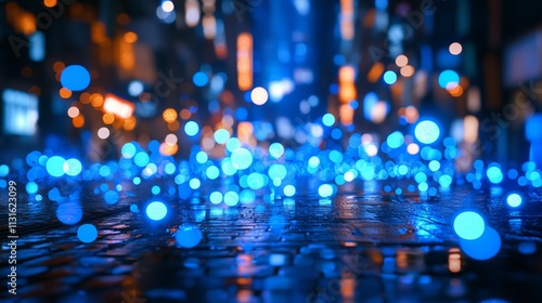 Radiant liquid shoes moving along a brightly lit city street. photo