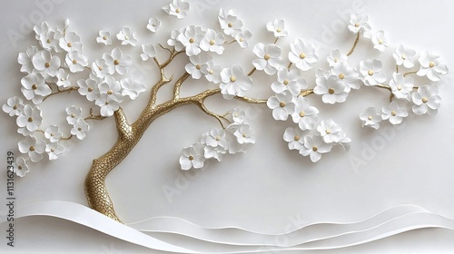 White gold textured blossom tree wall art.