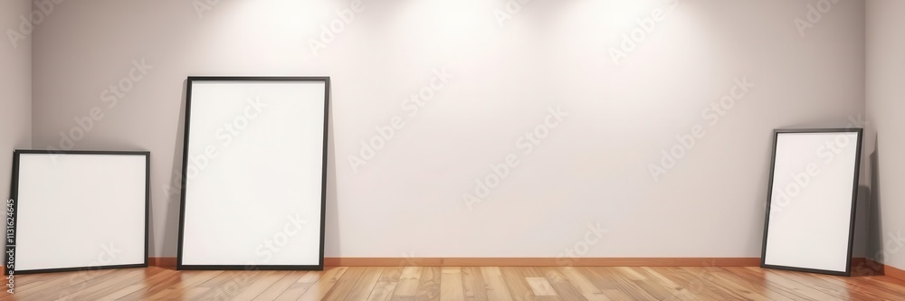 Obraz premium Wooden floor mockup with a stylish frame for showcasing artwork or photography, design, empty