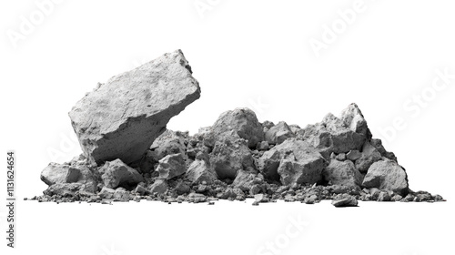 pile of concrete rubble from demolition isolated on transparent background