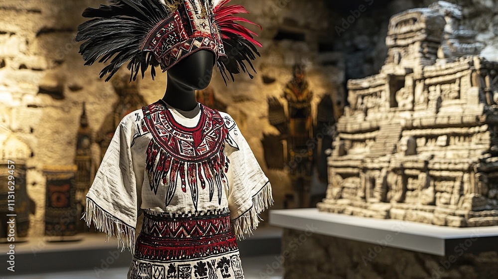 Obraz premium indigenous nahua ceremonial attire on mannequin mexican clothes