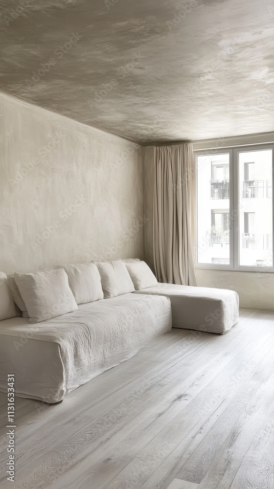 Fototapeta premium Minimalist Living Room With Large L Shaped Sofa