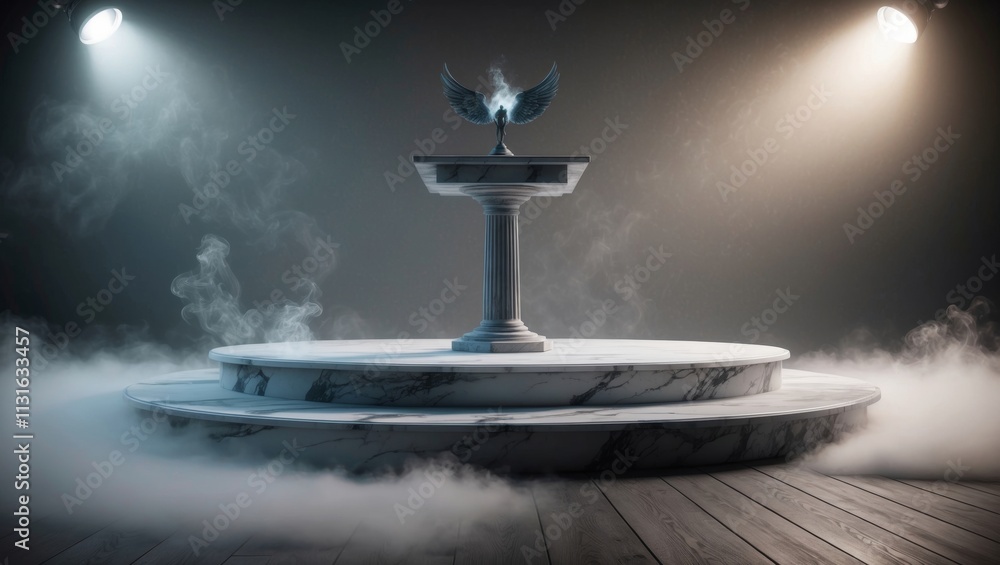 Obraz premium Mystical marble platform in foggy ethereal atmosphere