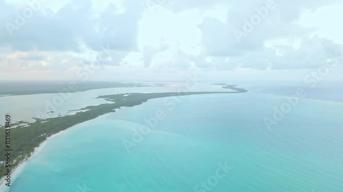 Aerial Drone videos of  breathtaking Beauty of Sian Ka'an reserve in Quintana Roo Mexico. A paradise of white Sand beaches, crystal clear water  and palm trees 
