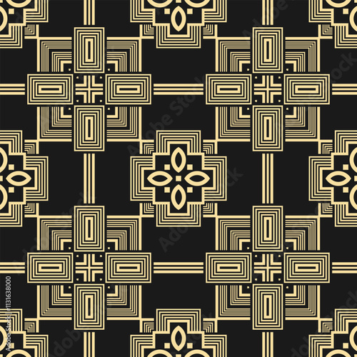 Seamless retro pattern with complex monochrome geometry. Vector illustration