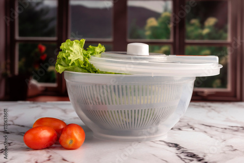 Multipurpose plastic food containers for vegetables, meats, cheeses on a kitchen counter