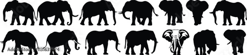 Elephant silhouettes set, animal pack of vector silhouette design, isolated background