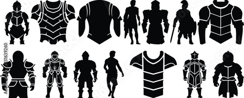 Knight silhouettes set, roman pack of vector silhouette design, isolated background