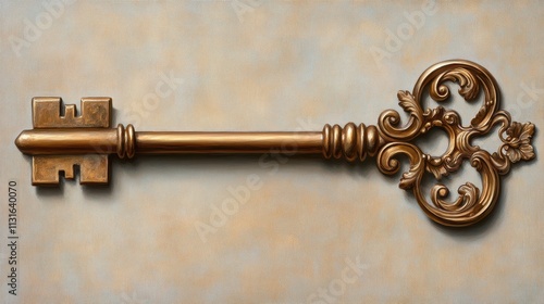 A vintage ornate key set against a textured background, ideal for themes of mystery, unlocking potential, or antique aesthetics, Perfect for use in articles, blogs, or design projects, photo