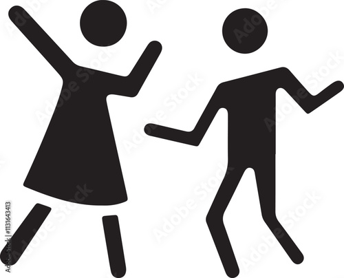 Illustration of a silhouette icon featuring a pair of stickman man and woman dancing