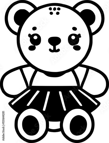 Cute teddy bear girl in skirt monochrome vector design
