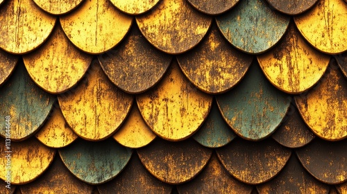 Wallpaper Mural In this scene, Orange Mosaic Tiles form a wall with a semigloss finish and a Fish Scale appearance. Behind them, Bricks are stacked to create a polished block background, all captured in a 3D render. Torontodigital.ca