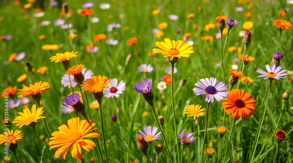 Fototapeta premium Vibrant wildflowers blooming in a meadow