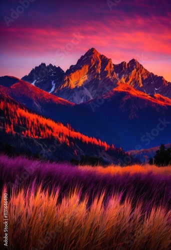 vibrant silhouettes breathtaking sunset sky capturing perfect harmony color form grand showcase, clouds, horizon, orange, pink, blue, purple, red, yellow