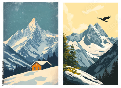 Aus dem Set: Vintage Travel Poster, Landschaften, flat vektor Grafiken 