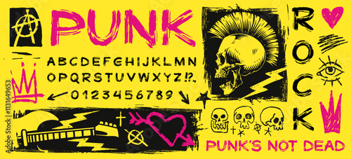 Punk rock art featuring bold colors and symbols