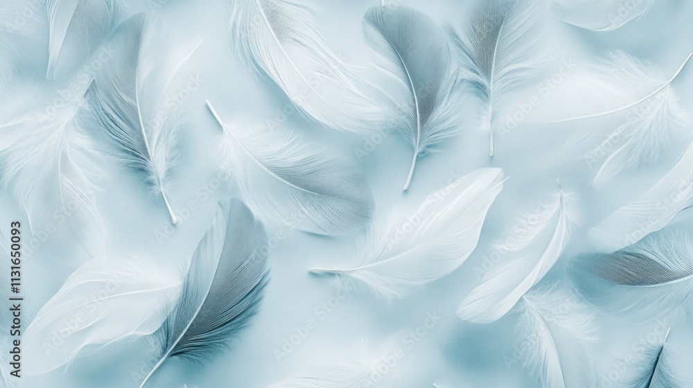 Fototapeta premium A delicate pattern of feather quills in shades of soft gray and white, 
