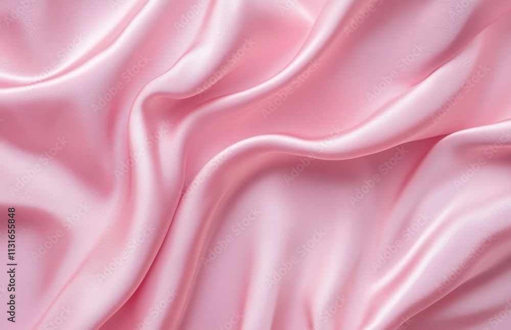 Obraz premium Pink satin fabric background with soft folds and waves, creating an elegant and luxurious feel. The color is a pastel pink, giving it a romantic or feminine touch for design projects.
