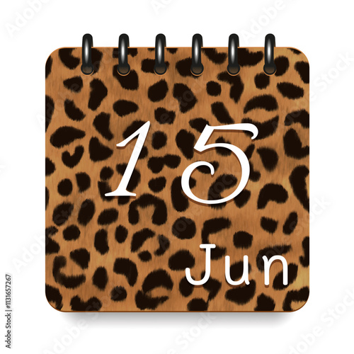 15 June. Leopard print calendar daily icon. White letters. Date day week Sunday, Monday, Tuesday, Wednesday, Thursday, Friday, Saturday.