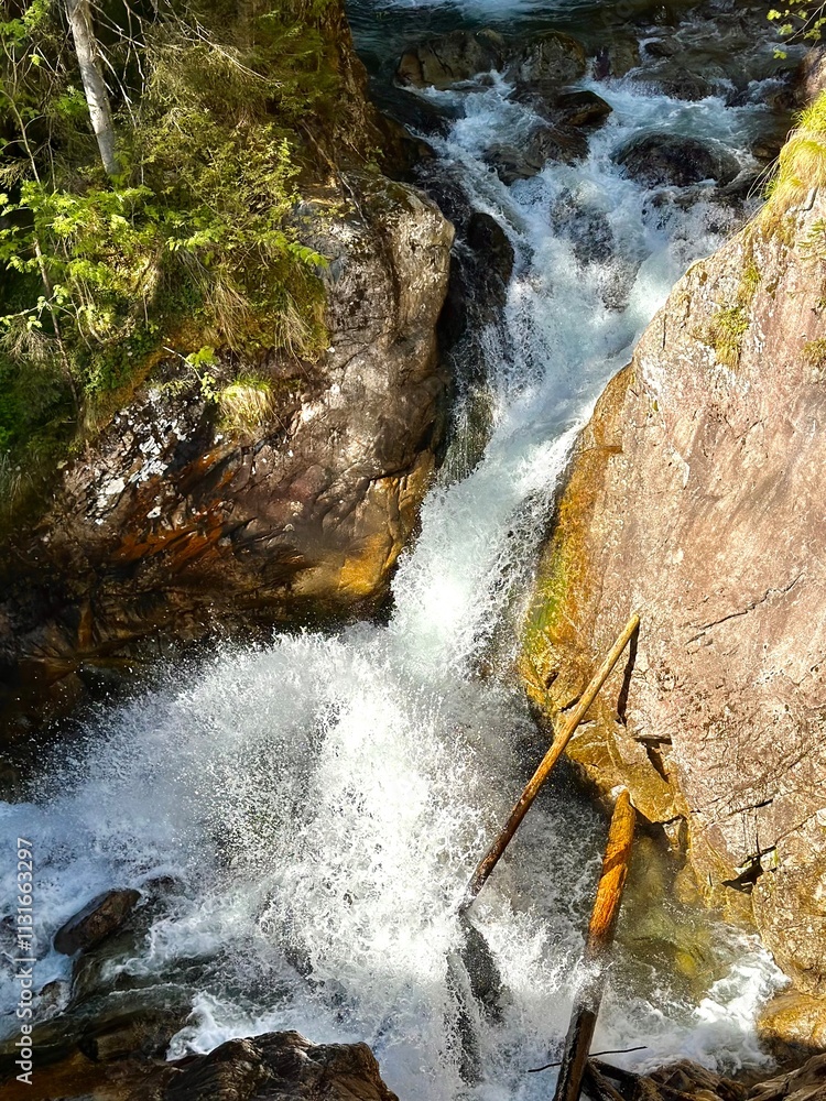 Waterfall in the mountains in Zakopane, Poland